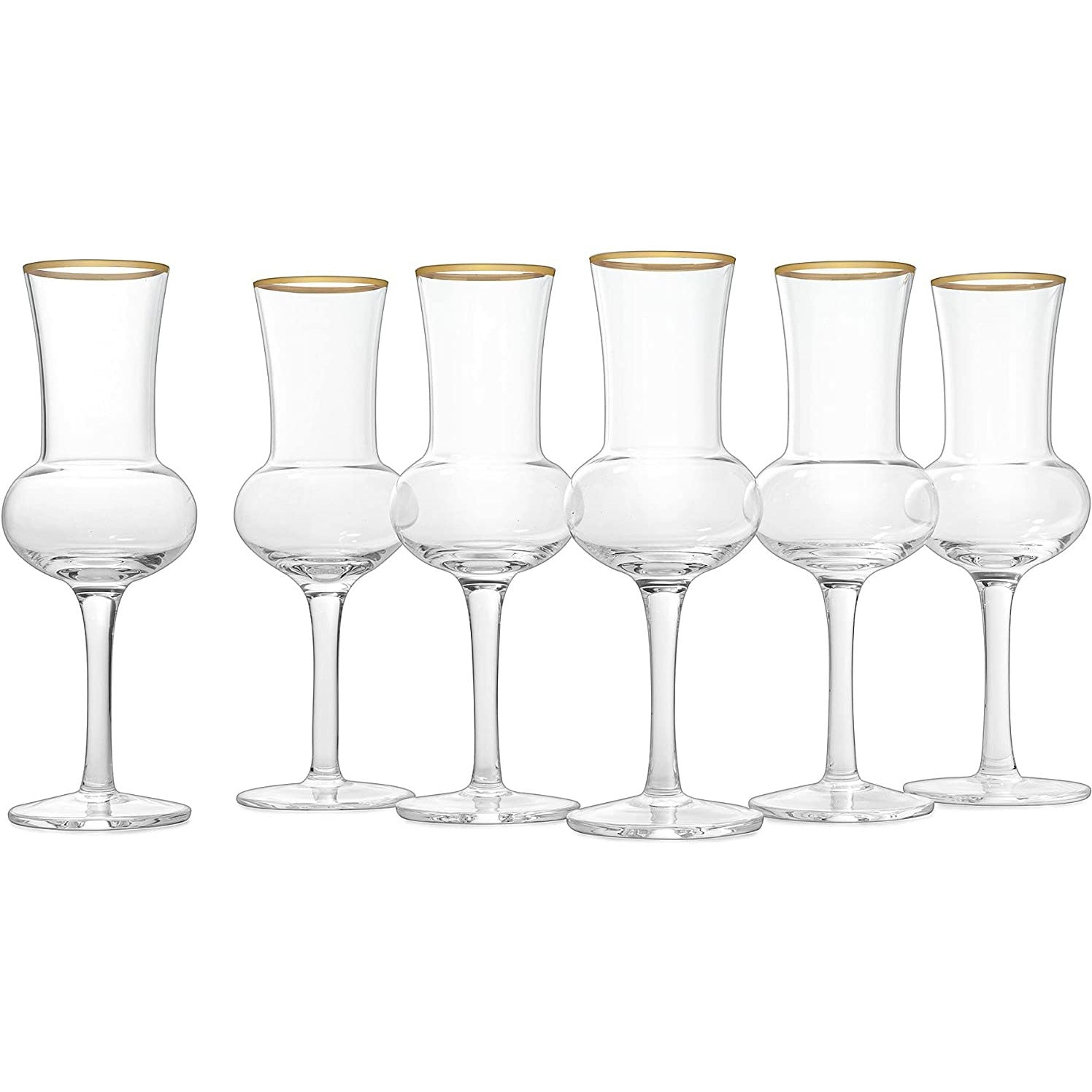 The Wine Savant Crystal Set of 6 Grappa Glasses 3oz Post Dinner Drinks, Italian Tulip Shape, Tasting Glasses, Perfect For Nosing and Sipping, Glasses for Absinthe, Aperol, Sherry, Aperitif, Scotch