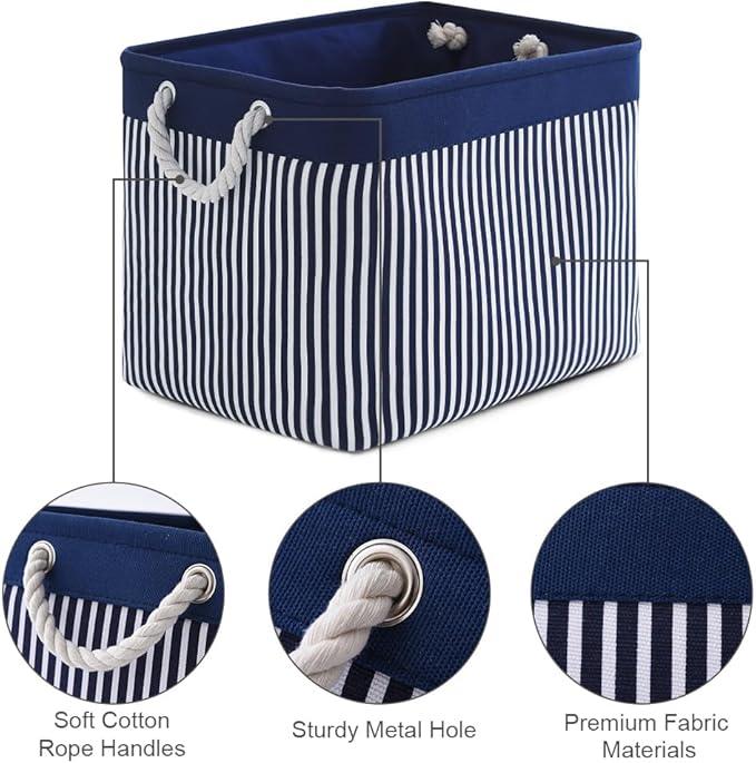TcaFmac Organization and Storage Basket for Shelves - Large 2 Pack 16x12x12 inch Fabric Storage Cubes, Collapsible Storage Bins for Gift Closet Cloth Toy Books Kids (Navy Patchwork)