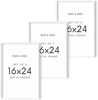 HAUS AND HUES 16x24 White Metal Picture Frames - Features Premium Aluminum, Vertical & Horizontal Hang, Shatterproof Plexiglass - Perfect for Home, Room, Office (16x24 in, White, Set of 3)
