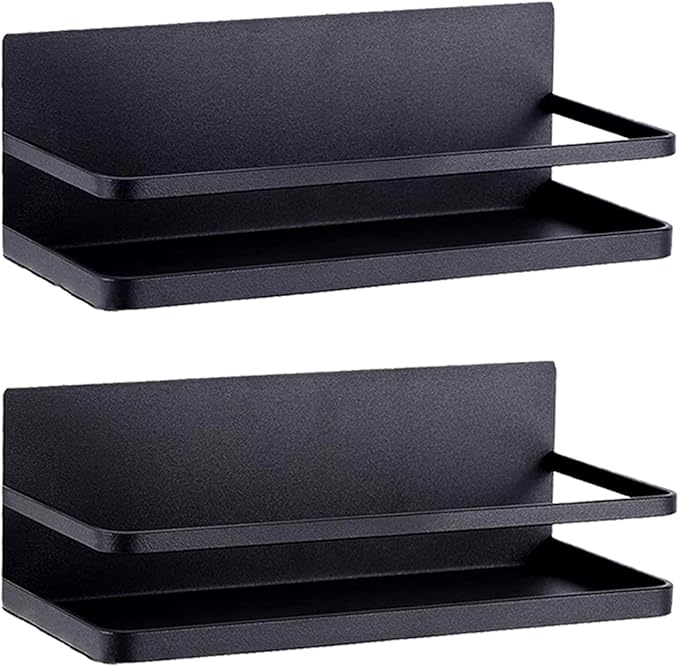 Magnetic Spice Rack Refrigerator Side Magnetic Spice Rack Kitchen Magnetic Shelf Magnetic Fridge Shelf Perfect Space Saver for Kitchen/Apartment 2 Pack (Black)