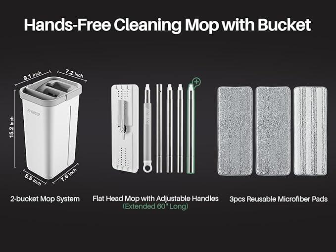 JOYMOOP Mop and Bucket with Wringer Set, Hands Free Flat Floor Mop and Bucket, 60