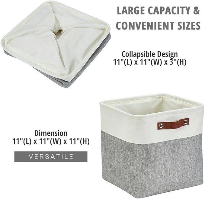 DECOMOMO Storage Cubes, 11x11 Cube Storage Bins, Baskets for Shelves (Grey & White, Cube 11