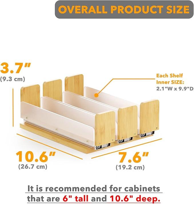 SpaceAid Bamboo Pull Out Spice Rack Organizer for Cabinet, Heavy Duty Slide Out Seasoning Kitchen Pantry Sliding Vertical Organization, 7.6