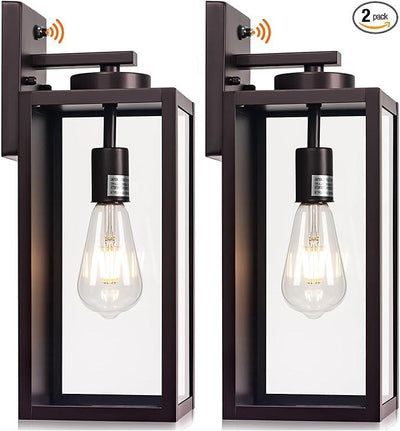 16-inch Oil-Rubbed Bronze Dusk to Dawn Outdoor Wall Light Fixtures, Exterior Waterproof Wall Lanterns, Brown Porch Sconces Lighting, Modern Outside Lights for House Patio Front Door Entryway, 2-Packs