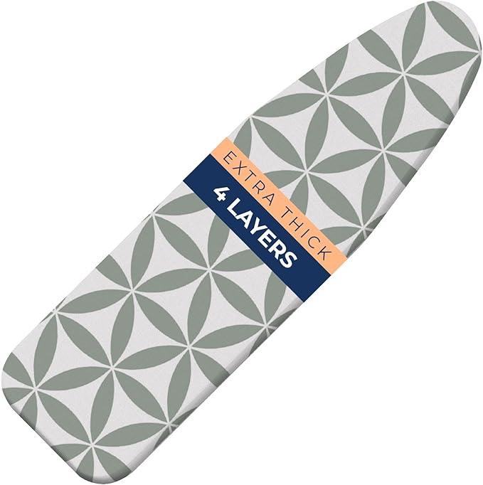 Ironing Board Cover and Pad Extra Thick Heavy Duty Padded 4 Layers Non Stick Scorch and Stain Resistant 15x54 and 3 Fasteners Elastic Edge with Bonus Protective Scorch Mesh Cloth