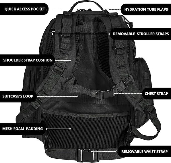 Phil & Jack Dad Diaper Bag Backpack, Baby Diaper Bag with Changing Station, Tactical Military Style, Womens Mens Diaper Bag (Black)