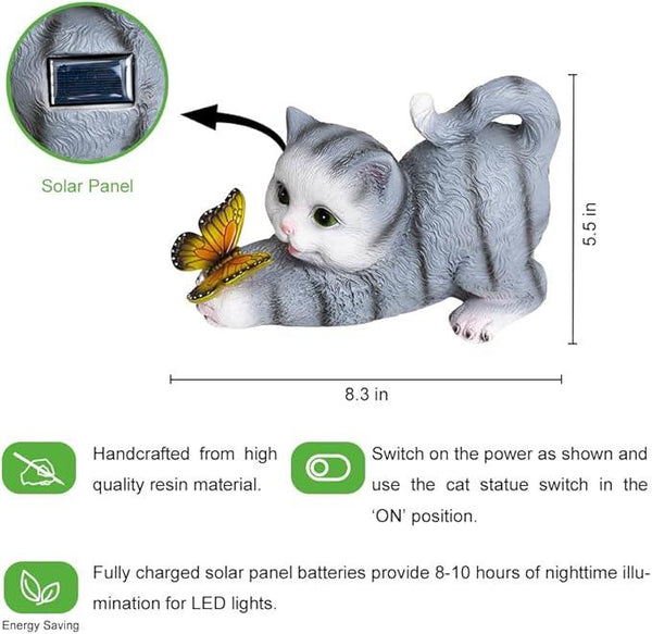 Solar Garden Statues Outdoor Cat Lights, Unique Housewarming Garden Gifts for Women Mom Wife Grandma and Sisters，Cute Cat Sculpture Decoration for Patio, Terrace, Balcony, Lawn