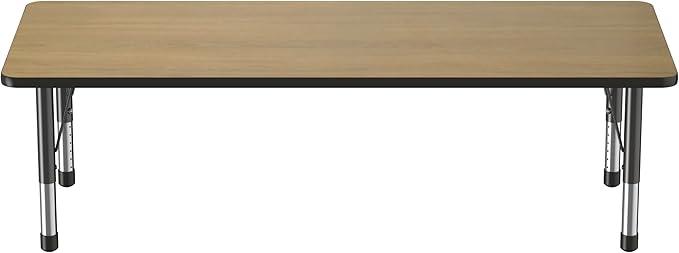 Factory Direct Partners FDP Rectangle (30 x 72 inch) Classroom Table with Adjustable Chunky Toddler Legs (15-24 in); Preschool, Kinder and Daycare Furniture - Pasadena Oak Top/Black Edge and Legs