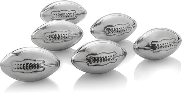Whiskey Glasses And Football Chilling Stones Gift Set, 2 Whiskey Glasses, 8 Stainless Steel Whiskey Footballs, Coasters, Special Tongs & Freezer Pouch