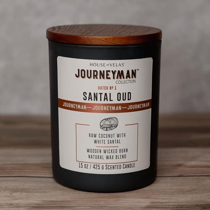 Journeyman Collection Candle, 15oz, Wooden Wick, Santal Oud, Large Painted Jar