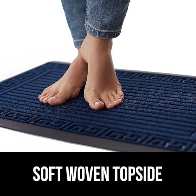 GORILLA GRIP 100% Waterproof All-Season WeatherMax Doormat, 47x35, US Designed Natural Rubber, Stain and Fade Resistant, Low Profile Indoor Outdoor Door Mats, Easy Clean Patio Mat, Navy Greek Keys