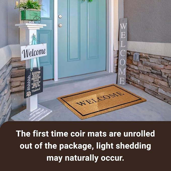 KANKUN Coco Coir Door Mat with Heavy Duty Backing, Welcome Doormat (17
