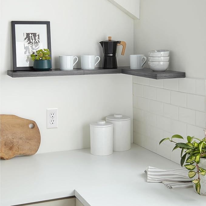 BAYKA Floating Shelves for Wall, Wall Mounted Rustic Wood Shelves for Bathroom, Bedroom, Living Room, Kitchen,Small Hanging Shelf for Books/Storage/Room Decor (Grey, Set of 3, 15.7in)
