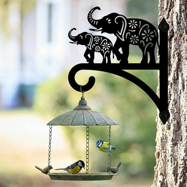 peacoblue Iron Plant Hangers Holder for Outdoor Indoor Hanging Plants Flower Fern Pots Lantern Bird Feeder Wind Chimes, 12”x14” Weather Resistant Metal Wall Hooks for Porch Garden Farmhouse(Elephant)