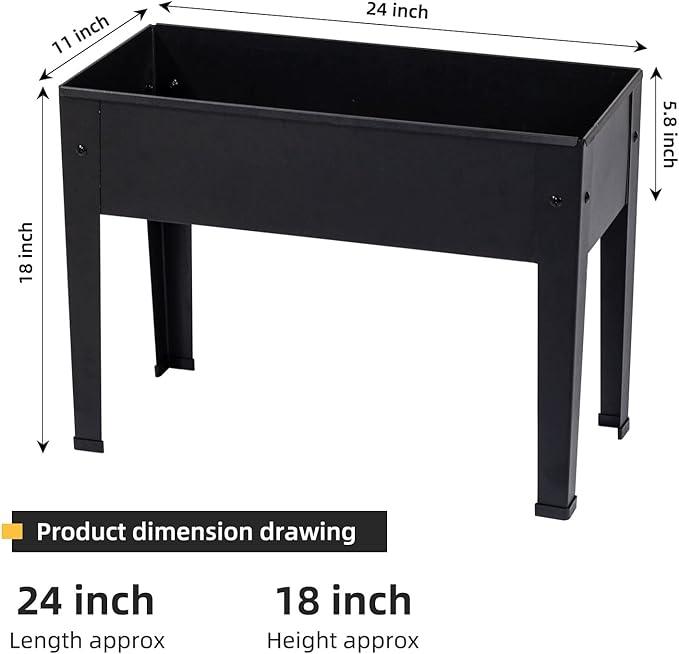 Raised Garden Bed, Elevated Planter Black Metal Plant Box with Legs Standing Garden Stand Drainage Holes Black(Black 24
