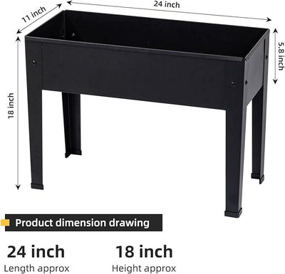 Raised Garden Bed, Elevated Planter Black Metal Plant Box with Legs Standing Garden Stand Drainage Holes Black(Black 24