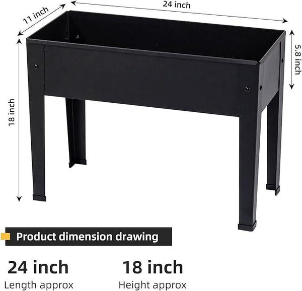 Raised Garden Bed, Elevated Planter Black Metal Plant Box with Legs Standing Garden Stand Drainage Holes Black(Black 24