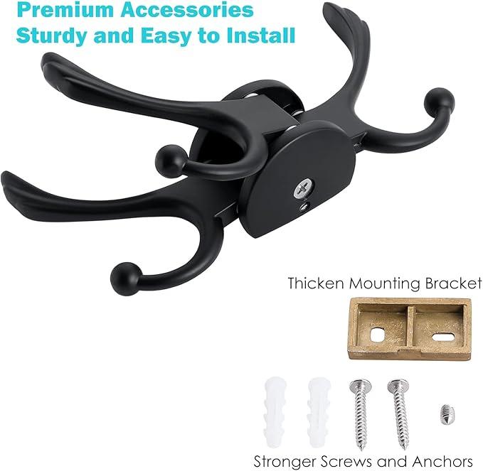 Swivel Coat Hook 2 Pack Heavy Duty Space Saving Towel Rope Hook Wall Mount Triple Swing Arms for RV Bathroom Kitchen Garage,Matt Black