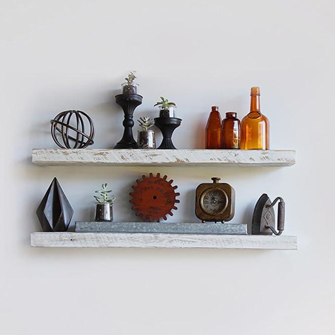 Urban Legacy Reclaimed Barnwood Planks | Floating Shelves for Wall w/Flush Mount Shelf Bracket Set Included | Set of 2 (White Wash, 18