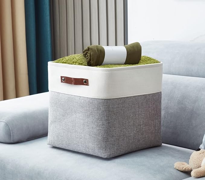 DECOMOMO Storage Cubes, 12x12 Storage Bins, Baskets for Shelves (Grey & White, Cube 12