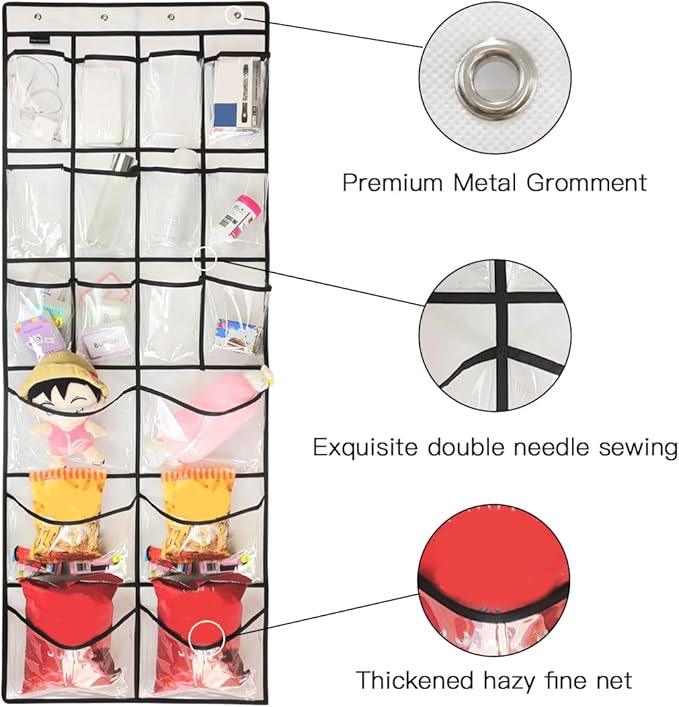 2 Pack Extra Large Hanging Crystal Clear Over Door Shoe Organizers, Closet Shoe Rack Organizer, 12+6 Pockets, 8 Hooks, White (59