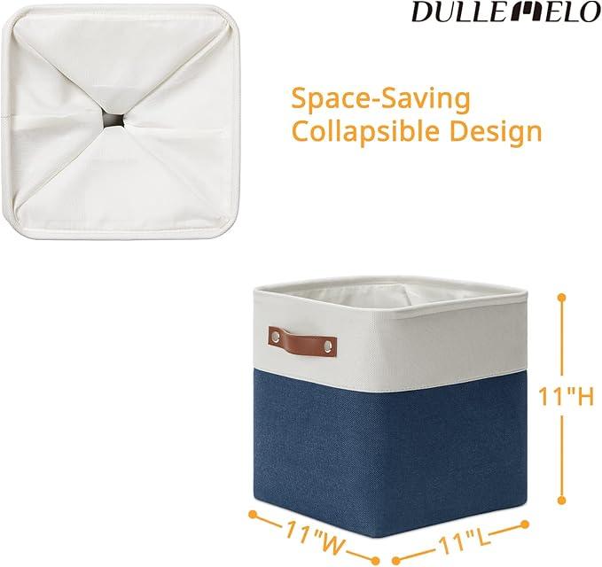 DULLEMELO [Set of 4 Storage Cubes Baskets for Organizing, 11 x 11 x 11 inch Cube Storage Organizer Bins with Leather Handles, Foldable Fabric Cloth Bins for Cube Storage(4 Pack - 11