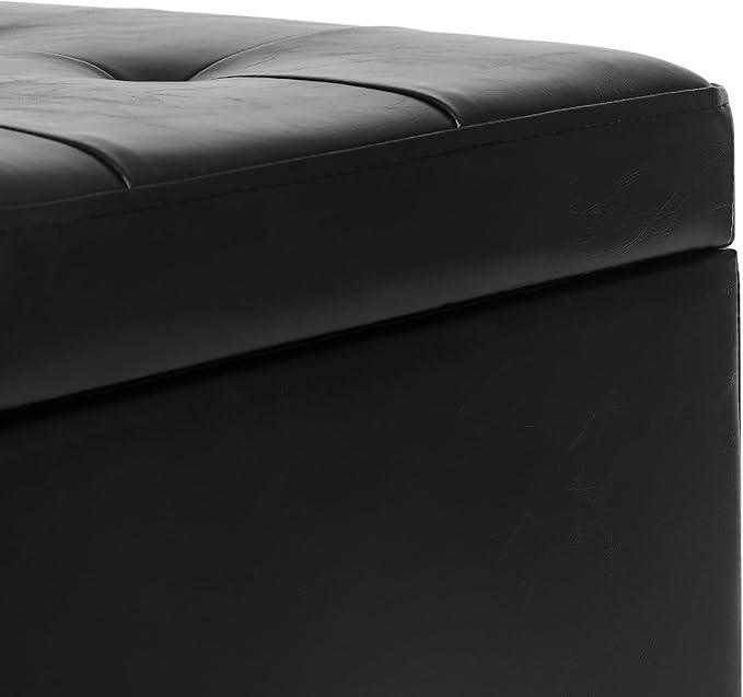 Adeco Faux Leather Storage Ottoman Bench with Solid Wood Legs, 17.7