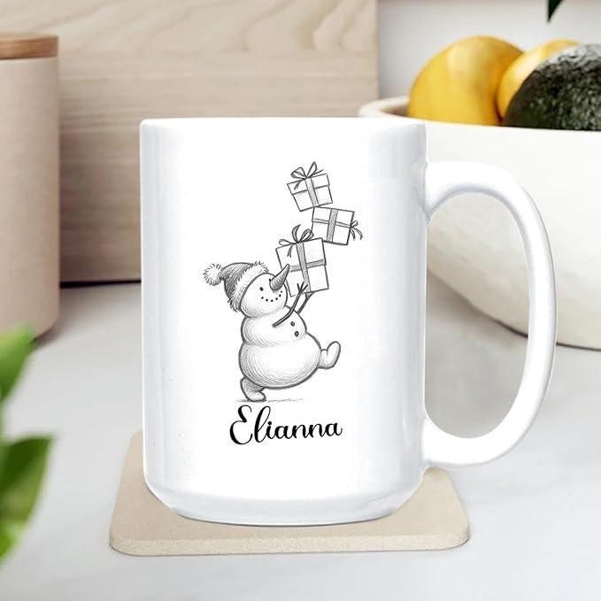 Customized Snowman White Coffee Cups Gift For Daughter Son Kids, Unique Snowman Accent Coffee Mug 11 15 Oz, Personalized Name Snowmen Ceramic Teacup Gift For Boyfriend Girlfriend Birthday Christmas