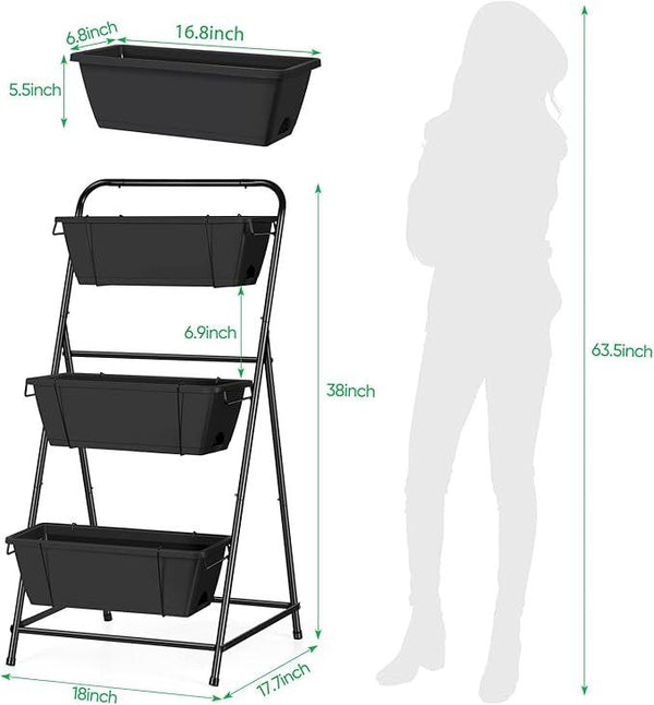 Raised Garden Bed 3 Tier Vertical Garden Planter Elevated Planter Boxes Outdoor Herb Planter with Drainage Holes Removable Tray for Patio Balcony Porch Black