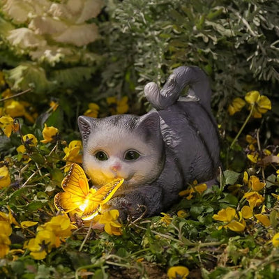 Solar Garden Statues Outdoor Cat Lights, Unique Housewarming Garden Gifts for Women Mom Wife Grandma and Sisters，Cute Cat Sculpture Decoration for Patio, Terrace, Balcony, Lawn