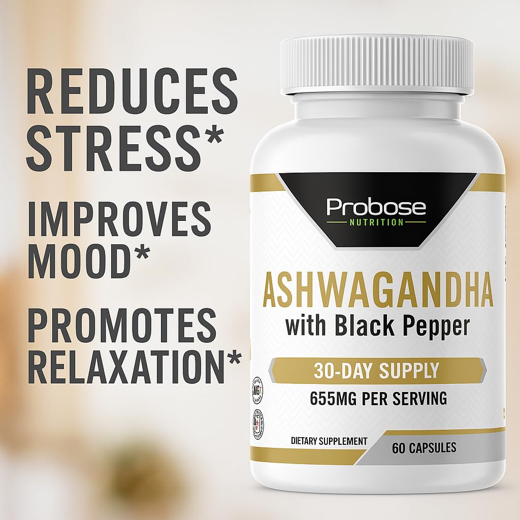 Probase Nutrition Ashwagandha with Black Pepper 60 Capsules 30-Day Supply
