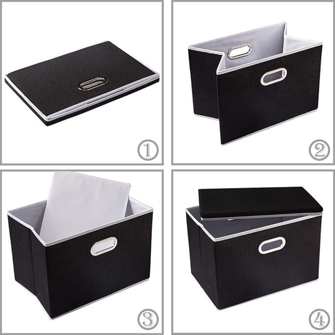 PRANDOM Extra Large Collapsible Storage Bins with Lids [3-Pack] Linen Fabric Foldable Storage Baskets Boxes Organizer Containers Cube with Cover for Bedroom Closet Office Nursery (22.8x15.7x13.8)