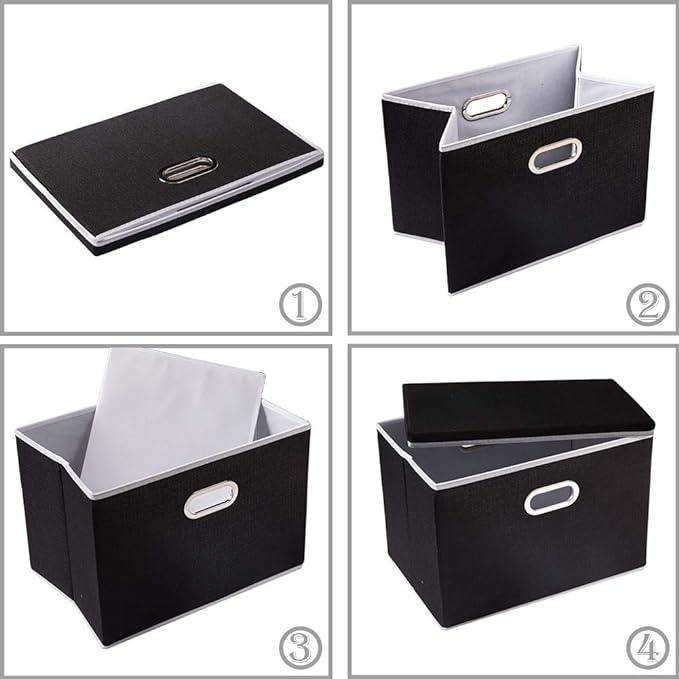 PRANDOM Large Foldable Storage Boxes with Lids [3-Pack] Fabric Collapsible Storage Bins Organizer Containers Baskets Cube with Cover for Home Bedroom Closet Office Nursery Black(17.7x11.8x11.8)