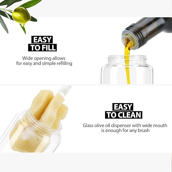 Aelga Olive Oil Dispenser Bottle - Glass Oil Dispenser - Dispenser Bottle for Kitchen with Stainless Steel Spout