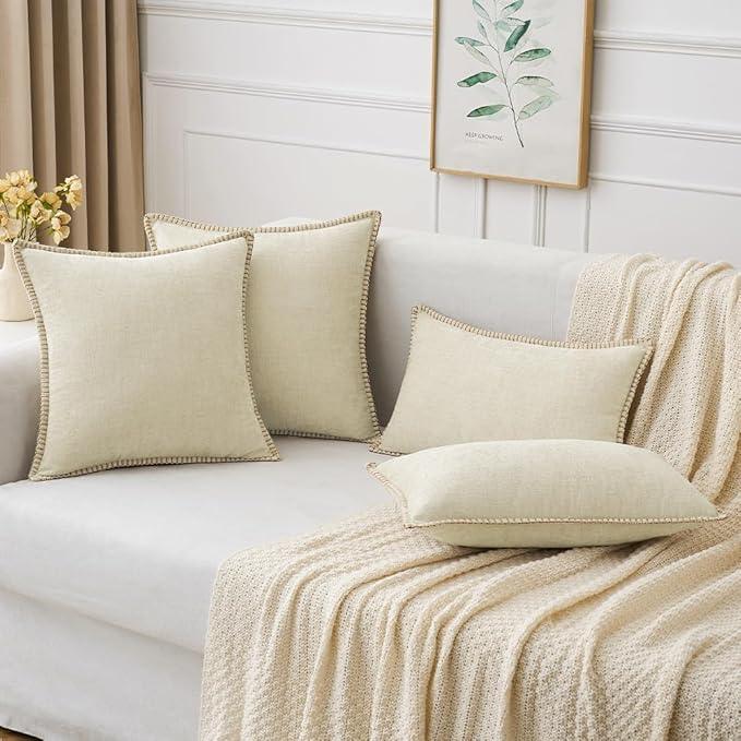 MIULEE Pack of 2 Christmas Pillow Covers 18x18 Inch Cream White Farmhouse Decorative Throw Pillow Covers with Stitched Edge Soft Chenille Solid Dyed Couch Pillow Covers for Sofa Bed Living Room