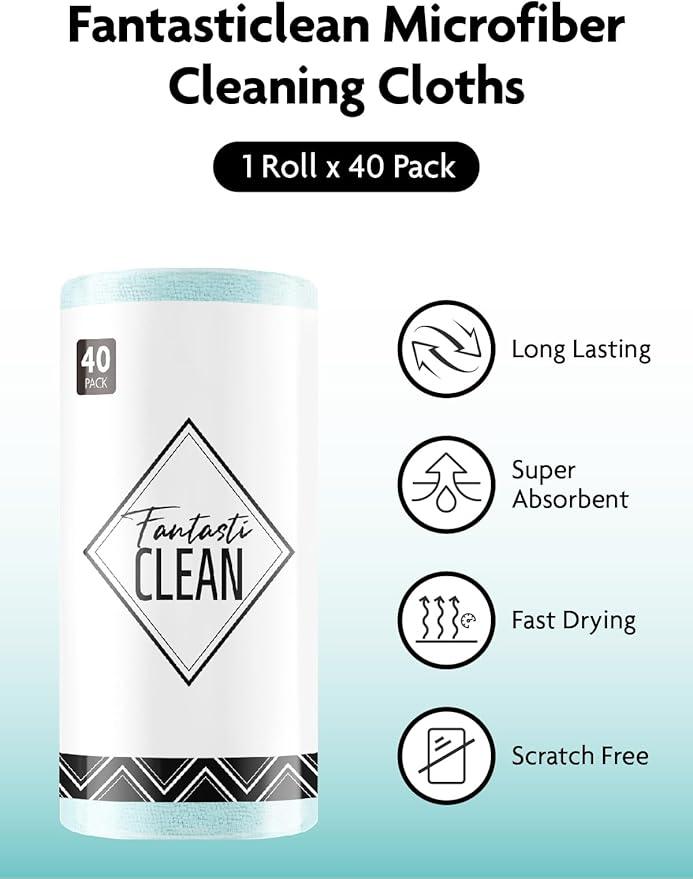 Fantasticlean Microfiber Cleaning Cloth Roll -40 Pack, Tear Away Microfiber Towels, 12