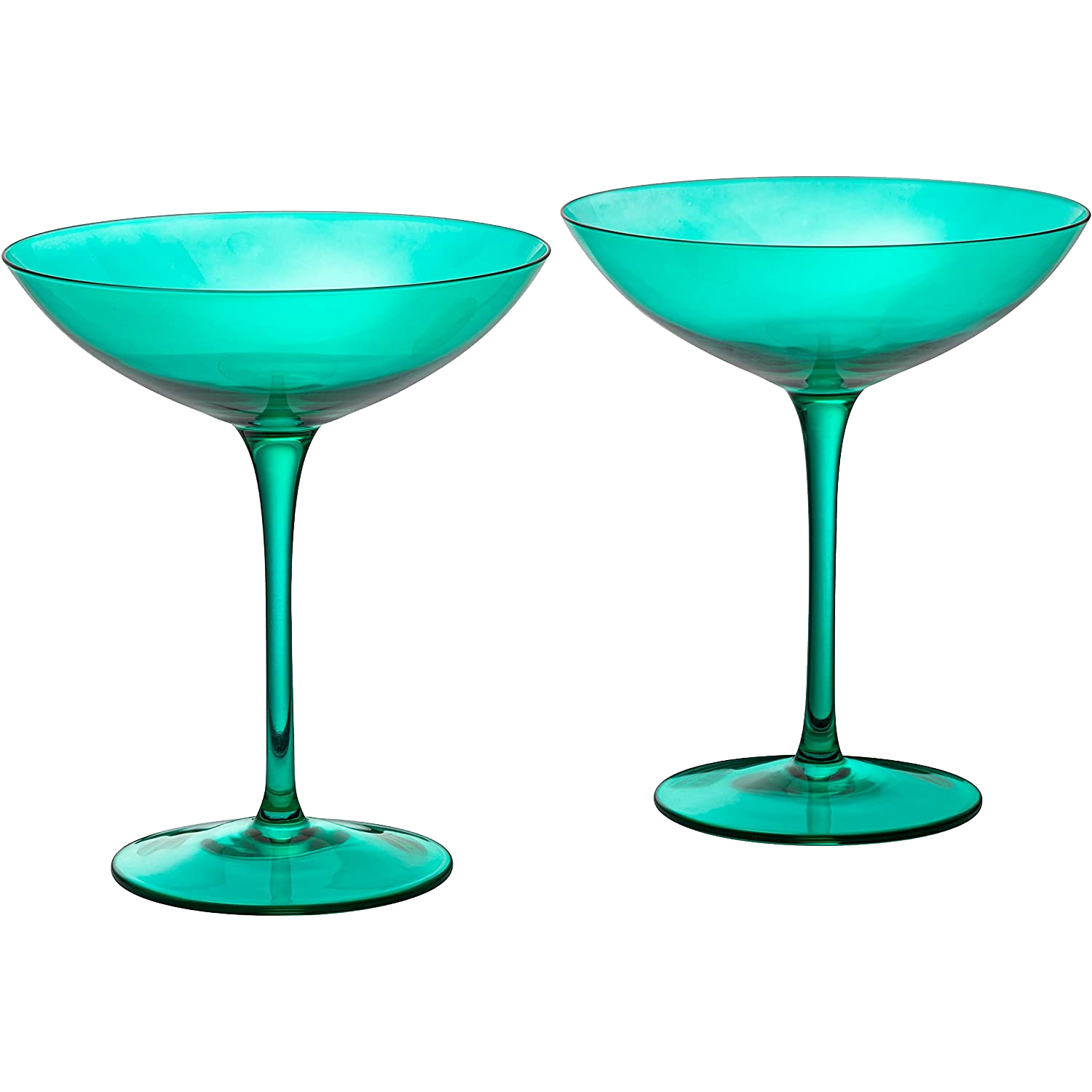 Champagne Coupes 12oz by The Wine Savant - Colorful Champagne Glasses, Prosecco, Mimosa Glasses Set, Cocktail Glass Set, Bar Glassware Luster Glasses (2, Teal)