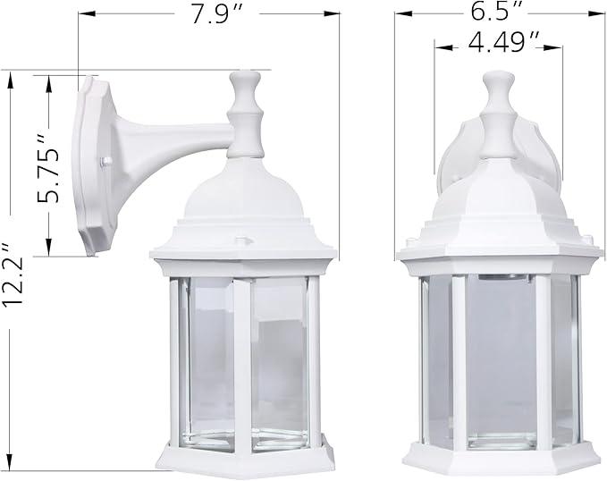 LIT-PaTH Outdoor Wall Lantern, Wall Sconce as Porch Lighting Fixture, E26 Medium Base Max 60W, Aluminum Housing Plus Glass, Matte White Finish, 1-Pack