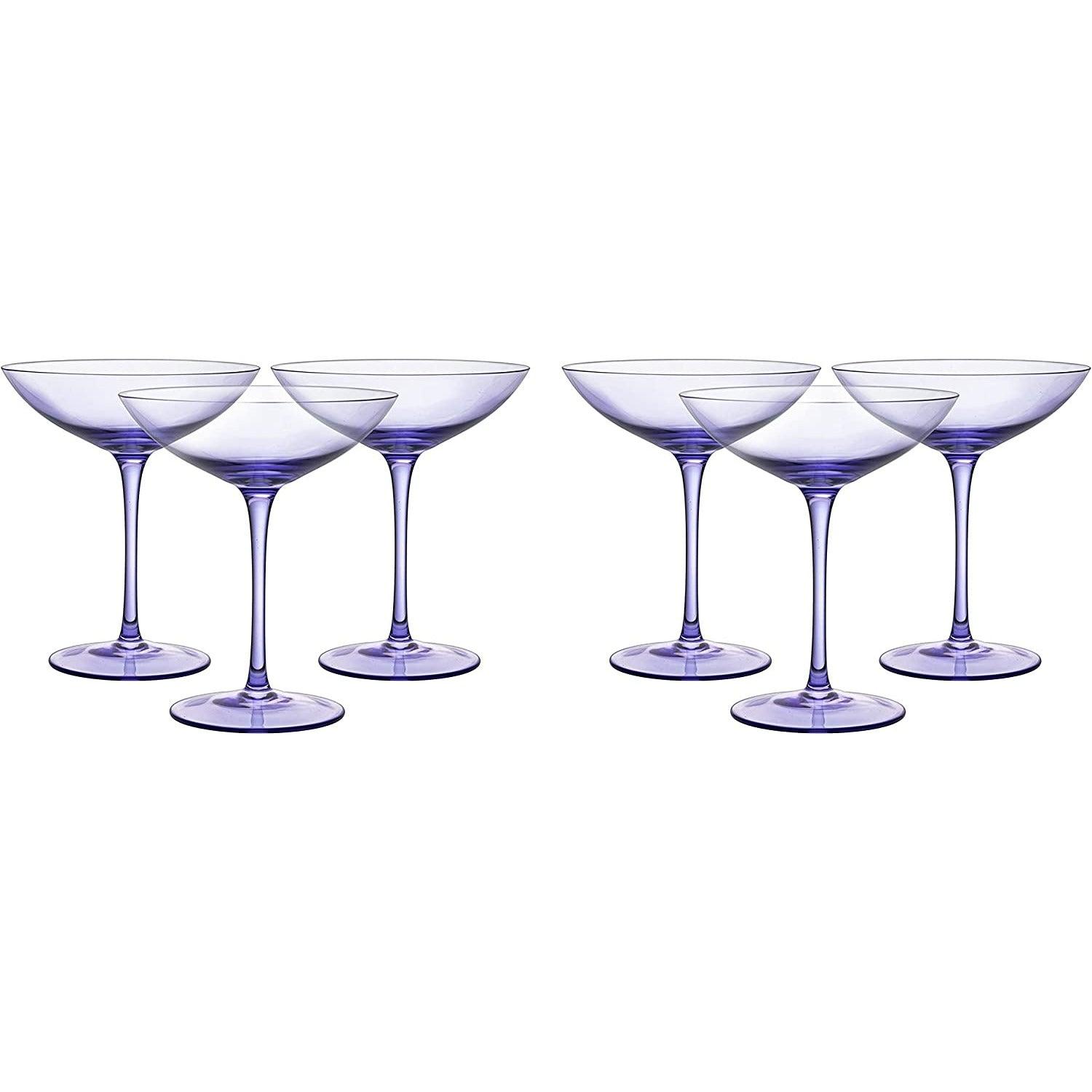Lavender Champagne Coupes 12oz Set of 6 by The Wine Savant - Colored Champagne Glasses, Prosecco, Mimosa Glasses Set, Cocktail Glass Set, Bar Glassware Bachelorette Anniversary Gifts