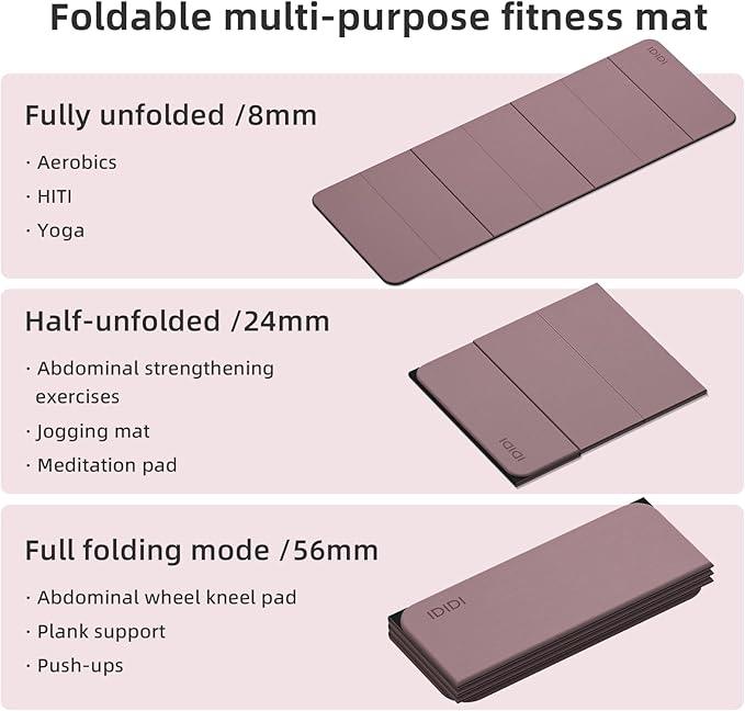 Foldable Yoga Mat Extra Thick 0.32 Inches Eco-Friendly POE Material, Non-Slip Design Fitness Mats, Multi-Purpose Workout Mats For Studio or Home Use (70 x 24 x 0.32 inches）