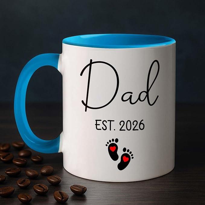 Personalized Picture & Name Baby Coming White Coffee Mug 11 Oz 15 Oz, Promoted To Dad EST. 2026 Accent Cup Gift For Pregnancy Announcement, Customized Coffee Cup New Dad/First Time Expecting Daddy