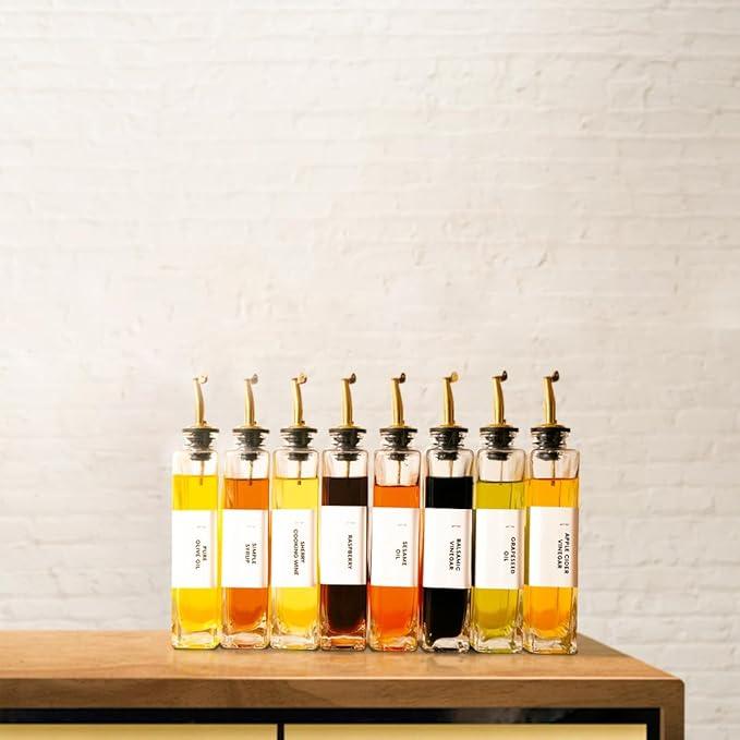 Olive Oil Dispenser for Kitchen, Cooking Oil and Vinegar Dispenser Set, Olive Oil Bottle, Soy sauce dispenser, coffee syrup bottles with stainless steel pourers - 4 pcs, Gold