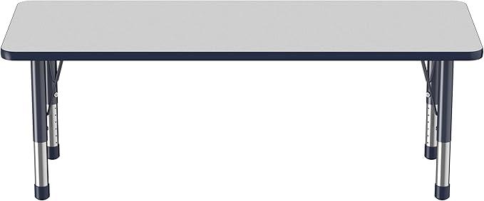 Factory Direct Partners FDP Rectangle Activity School and Classroom Kids Table (24 x 60 inch), Chunky Toddler Legs, Adjustable Height 15-24 inches - Gray Top and Navy Edge
