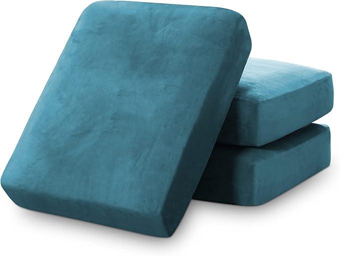 PrinceDeco Couch Cushion Covers, Stretch Washable Sofa Cushion Cover, Fitted Sofa Slipcover Velvet Fabric Non-Slip Furniture Protector for Dog,Pets, Kid (Each Width Up to 29.5