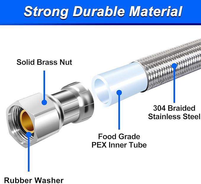 Dishwasher Installation Kit - 6 FT Stainless Steel Dishwasher Hose with 3/8