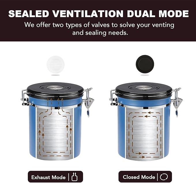 ShanSon Coffee Canister Airtight Coffee Container Stainless Steel Coffee Bean Storage Container with CO2 Release Valve and Scoop Coffee Canister for Beans,Grounds,Sugar,Flour,Tea,Cereal,22OZ,Blue