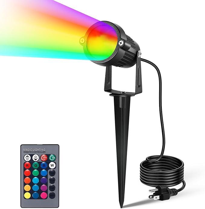 LemonBest Landscape Lighting - 6W RGB Color Changing Halloween Landscape Lights 120V Christmas Outdoor LED Spotlight with Remote Control Waterproof Spot Lights for Yard Garden Patio Driveway (1 Pack)