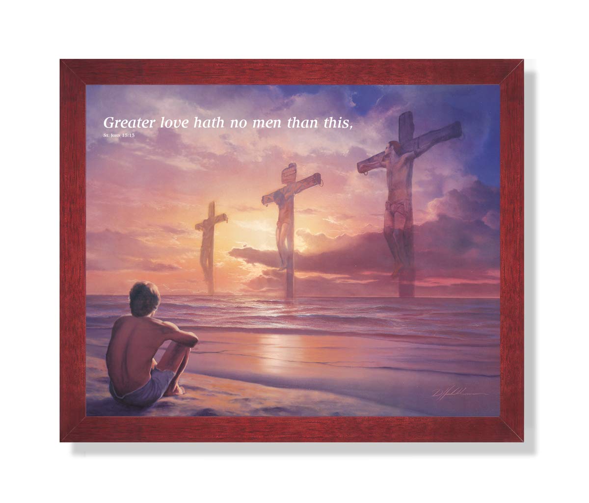 Jesus On Cross Art – Cherry Wood Frame 16x20 Framed Religious Wall Decor