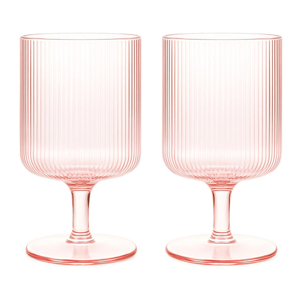 Khen Ripple Textured Blush Pink Stemmed Glass Wine Goblets | Set of 2