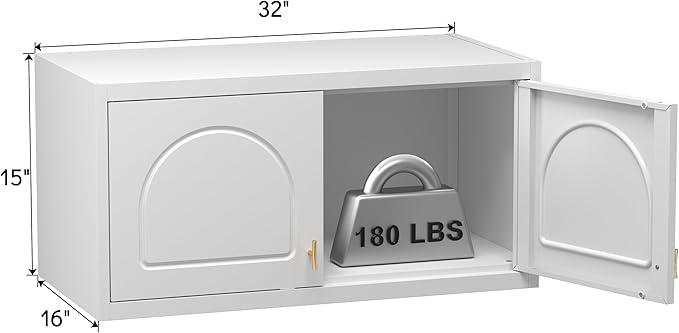 Wall Cabinet with Doors, Small Hanging Cabinet for Kitchen Pantry, Metal Overhead Cabinets for Dining, Living Room, Bathroom, 16